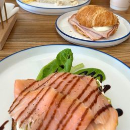 Salmon Avocado Toast, Ham & Cheese Croissant, and Chicken Bruschetta Sandwich