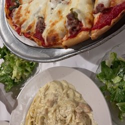 Palermo's Italian Restaurant - Chicken Alfredo home made sauce & sausage,onion,jalapeño large pizza