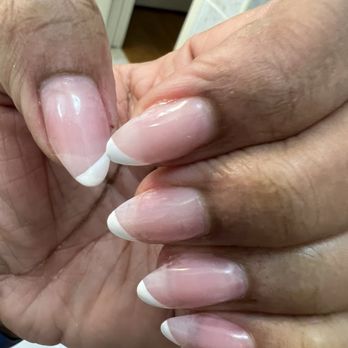 M Nail Bar - Crooked French style  Definitely like this set - Nail Salons Near Me - HOWARD BEACH, New York