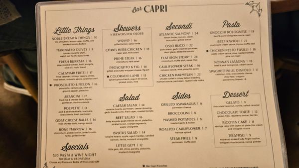 Menu photo 3 Bar Capri Tempe, AZ