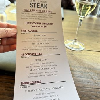 Charlie Palmer Steak - Napa Neighbor Menu featuring Filipino cuisine with wine pairings - Steakhouses Near Me - Napa, California
