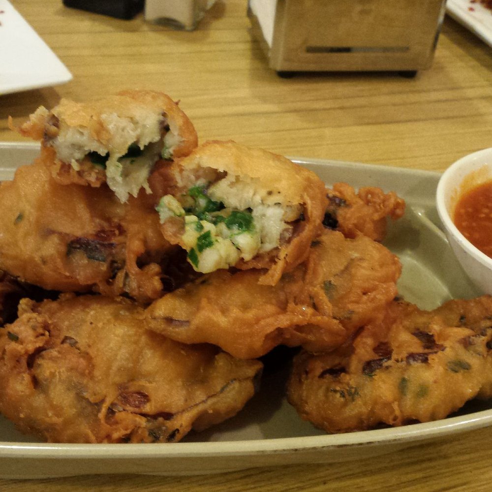 Super Wok - Fried Eggplant stuffed with mince shrimp with tangy sauce on the side. - Szechuan Near Me - Cary, North Carolina Super Wok - Fried Eggplant stuffed with mince shrimp with tangy sauce on the side. - Szechuan Near Me - Cary, North Carolina