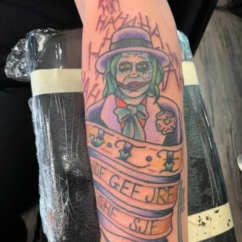Pastime Tattoo - Badass Joker tattoo! A memorial for my brother, a mix of jokers. Ben was amazing and down to earth. Super talented artist. - Tattoo Near Me - San Leandro, California Pastime Tattoo - Badass Joker tattoo! A memorial for my brother, a mix of jokers. Ben was amazing and down to earth. Super talented artist. - Tattoo Near Me - San Leandro, California