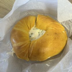Round Dough With A Hole - Egg bagel with scallion cream cheese