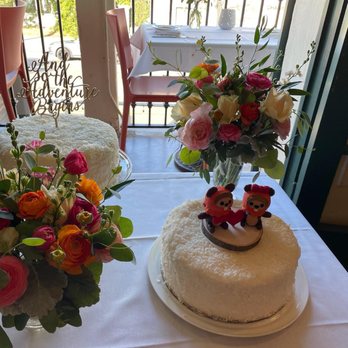Jane - Coconut Chiffon Cakes with our custom made cake topper. - New American Near Me - Santa Barbara, California