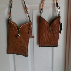 Mountain Feed and Hay - Fun, repurposed cowboy boot purses - strung with natural stone or authentic indian trading beads.