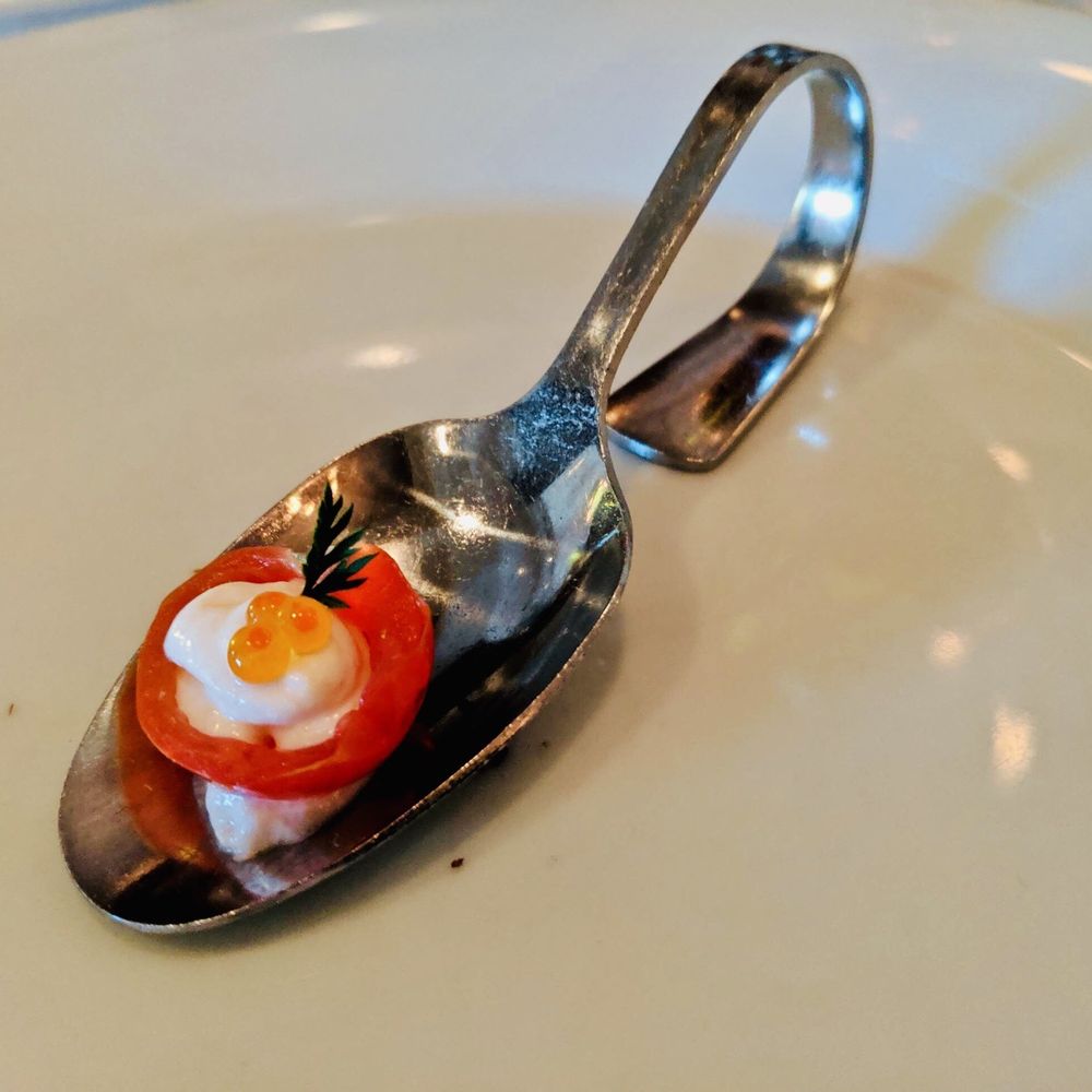 Dio Deka - Free treat: tomato with salmon spread - Greek Near Me - Los Gatos, California