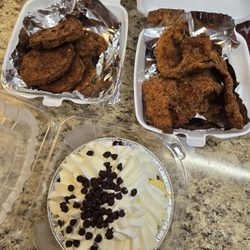 Kay Kay's - Chicken cutlets, banana cream pie, and fried eggplant