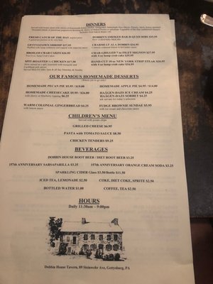 Menu photo 2 Spring House Tavern Gettysburg, PA