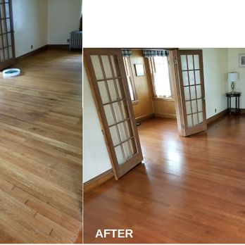 Mr. Sandless - Southeast Mass - Client wanted color to match another area - but first we had to deal with rug marks and  traffic wear patterns. - Flooring Near Me