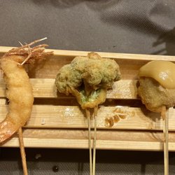 Shu - Kushiyage - shrimp , broccoli and foie gras