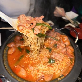 Joo Pocha - Spicy Sausage Stew (Army Stew) - Korean Near Me - Los Angeles, California Joo Pocha - Spicy Sausage Stew (Army Stew) - Korean Near Me - Los Angeles, California