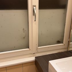 Hotel Berghof Amaranth - Mold, grime, mildew on and around window. ?fungus or something on window as well.