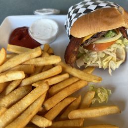 Bacon avocado burger. Fries Bacon avocado burger. Fries