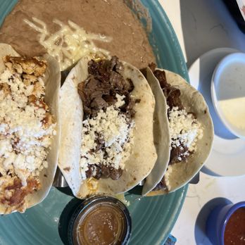 Mr Tequila - Tacos Al carbon - 1-steak, 1-carnita, 1-chicken refried beans and small queso - Mexican Near Me - Estero, Florida
