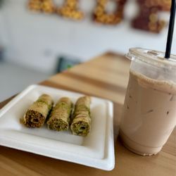 One Love Cafe & Bike Shop - Pistachio baklava and iced mocha