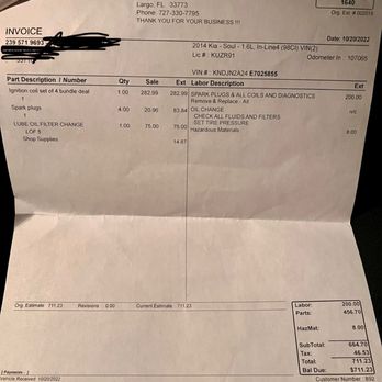 M&J Automotive Repairs - Invoice and documentation of up-charge - Auto Repair Near Me - Largo, Florida M&J Automotive Repairs - Invoice and documentation of up-charge - Auto Repair Near Me - Largo, Florida