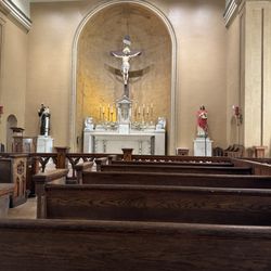 St Mary of the Seven Sorrows - The alter, communion rail and pews.