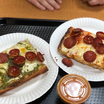 Krispy Pizza  - Pesto pepperoni slice, vodka pepperoni slice and a side pot of vodka sauce - Pizza Near Me - Brooklyn, New York