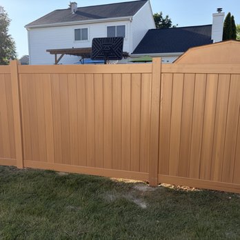 Infinity Fence & Deck Solutions - I love how this Cypress Cedar, vinyl, privacy fence looks! Wood tone, but without the maintenance of wood! Brilliant! Residential fence. - Fences & Gates Near Me - Algonquin, Illinois Infinity Fence & Deck Solutions - I love how this Cypress Cedar, vinyl, privacy fence looks! Wood tone, but without the maintenance of wood! Brilliant! Residential fence. - Fences & Gates Near Me - Algonquin, Illinois