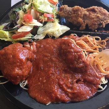 Bergeron's City Market - Meat balls & spaghetti with fried chicken - Southern Near Me - Baton Rouge, Louisiana