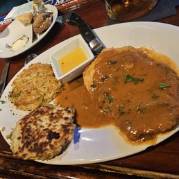 Jager veal Schnitzel , potato pancake Jager veal Schnitzel , potato pancake