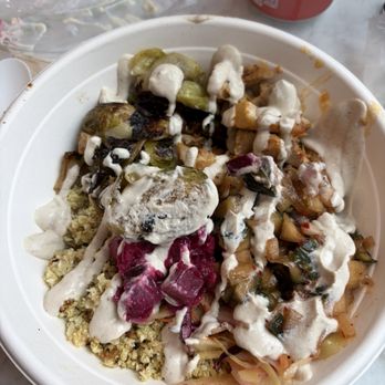 Springbone - Make Your Own Bowl with Brussels Sprouts, Chicken Thigh, Cauliflower Rice, Tahini Beet Salad, Cabbage Slaw, and Tahini dressing - Salad Near Me - New York, New York Springbone - Make Your Own Bowl with Brussels Sprouts, Chicken Thigh, Cauliflower Rice, Tahini Beet Salad, Cabbage Slaw, and Tahini dressing - Salad Near Me - New York, New York