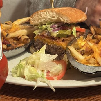 Alamo Steakhouse - Burger and fries with bacon and cheese. - Steakhouses Near Me - Pigeon Forge, Tennessee
