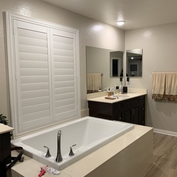Infinity Window Coverings - Master bathroom shutters. - Shades & Blinds Near Me - Riverside, California Infinity Window Coverings - Master bathroom shutters. - Shades & Blinds Near Me - Riverside, California