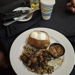 Beef tips and baked potato
