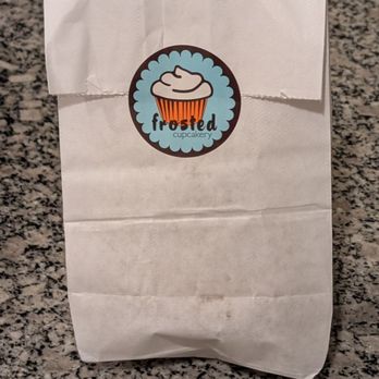 Frosted Cupcakery - Takeout bag with a sticker - Bakeries Near Me - Long Beach, California