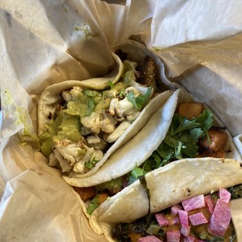 Chaia - Taco Trio for $12.10: Cauliflower Taco, Sweet Potato, and Collard Greens Tacos - Vegetarian Near Me - Washington, DC, District of Columbia