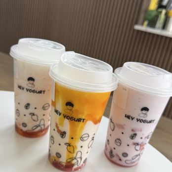 Hey Yogurt - Peach, strawberry + mango, and strawberry yogurt drink - Desserts Near Me - Buffalo Grove, Illinois