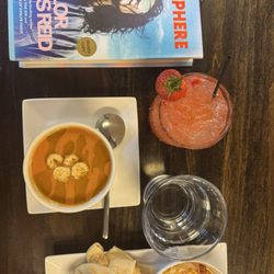 West End Kitchen & Catering - Tomato gazpacho, house made hummus, mamaw's front porch cocktail