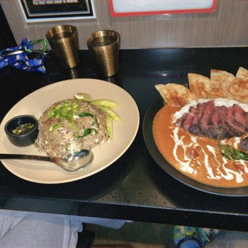 Hanuman Thai Eatery - massaman curry with steak (right) and khao pad (left) - Thai Near Me - Costa Mesa, California