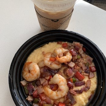 Teavolve - Shrimp and Carolina Shrimp & Grits and Carmel latte - Coffee & Tea Near Me - Baltimore, Maryland