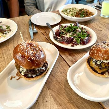Dai Due - Dry-aged Longhorn burgers, marinated beets, quails, & mushroom paprikash - Butcher Near Me - Austin, Texas