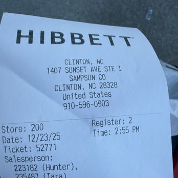 Hibbett Sports - Receipt - Shoe Stores Near Me - Clinton, North Carolina Hibbett Sports - Receipt - Shoe Stores Near Me - Clinton, North Carolina