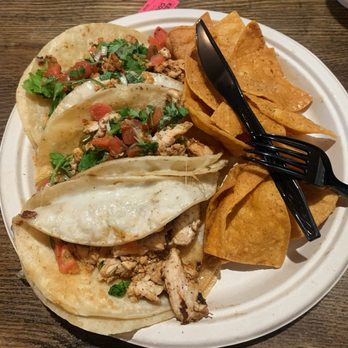 Fire 150 Grill & Fry - My delectable, mouthwatering grilled chicken tacos and house made chips.  Loved the mango salsa. - Burgers Near Me - Norco, California