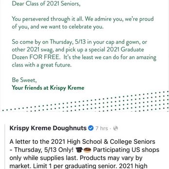 Krispy Kreme - Free Donuts for Graduating Seniors! - Donuts Near Me - Union City, California Krispy Kreme - Free Donuts for Graduating Seniors! - Donuts Near Me - Union City, California