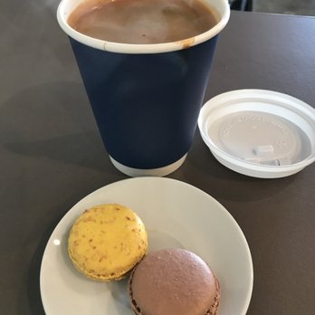 Roots Cafe - Americano plus pineapple-coconut and chi tea macarons - Cafes Near Me - Cerritos, California