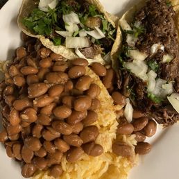 Lengua tacos, pinto beans and rice Lengua tacos, pinto beans and rice