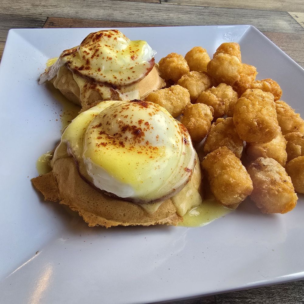 Atlantic Waffle Company - Waffle Bennie with tots. - Waffles Near Me - Virginia Beach, Virginia Atlantic Waffle Company - Waffle Bennie with tots. - Waffles Near Me - Virginia Beach, Virginia