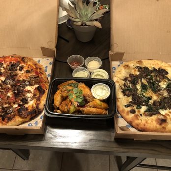 Doughbird - Mushroom pizza, wings and mushroom + pepperoni - Pizza Near Me - Phoenix, Arizona