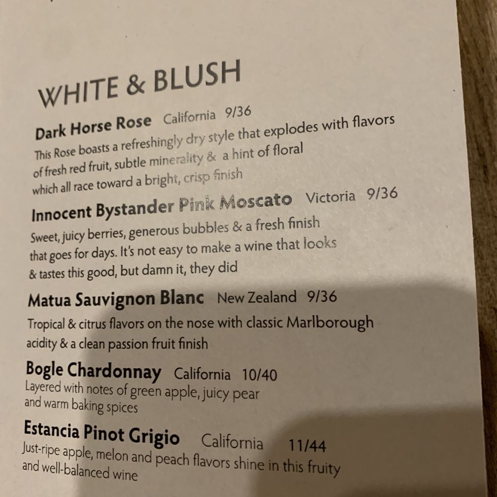 Wine menu Wine menu