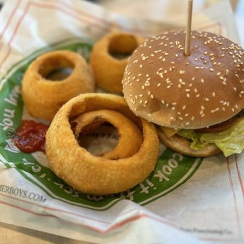 Farmer Boys - Big cheese burger with a side of onion rings - Burgers Near Me - Tolleson, Arizona Farmer Boys - Big cheese burger with a side of onion rings - Burgers Near Me - Tolleson, Arizona