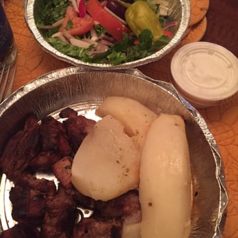 Gyro Corner - Souvlaki platter with lemon potatoes and side salad - Greek Near Me - Flushing, New York