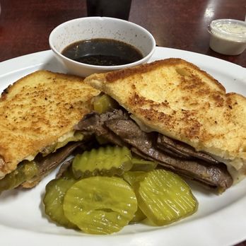 Renae's Cafe - Beef dip with Swiss cheese & Ortega chili on sour dough bread. Yum! - American Near Me - Bakersfield, California