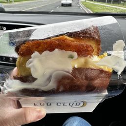 Cheddar Club with white sauce and a hash brown Cheddar Club with white sauce and a hash brown