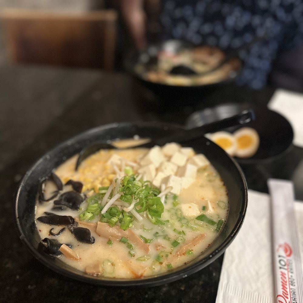 Ramen 101 - Vegetable Ramen (tofu, bean sprouts, mushrooms, corn, boiled egg on side!) - Ramen Near Me - Dublin, California